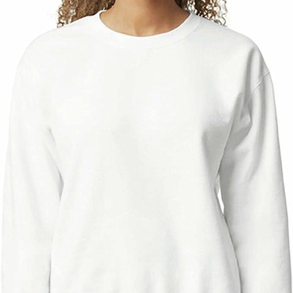 Gildan Unisex White Fleece Long Sleeve Crewneck Sweatshirt Small